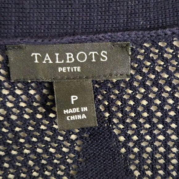 Talbots Open Front Cardigan Navy Sustainable Cotton Tone On Tone Stars Size P/S - Picture 6 of 7